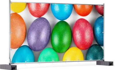 Produktbild von Wallario XXL Outdoor-Poster für Garten oder Balkon, Motiv Bunte Oster-Eier in Nahaufnahme mit kräftigen Farben, in ca. 340 x 173 cm