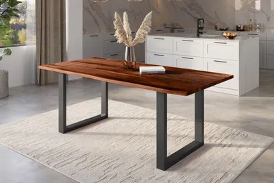 Produktbild von Baumkantentisch Akazie nussbaum mit schwarzen Resin-Adern 240 x 100 cm U-Gestell schwarz POLLY