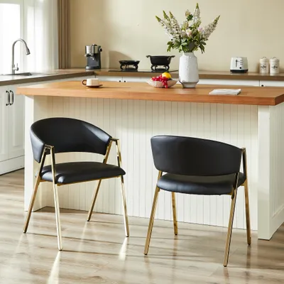 Produktbild von Esszimmerstühle 2er-Set Schwarz Kunstleder Gold Metallrahmen modern minimalistisch Rückenlehne Esszimmer Wohnzimmer