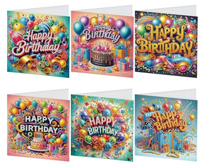 Imagen del producto de Set de 6 tarjetas de felicitación con diamantes para cumpleaños