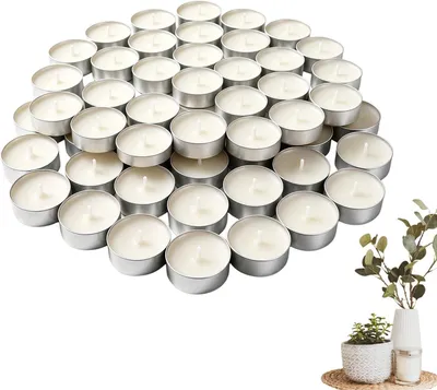 Produktbild von 50 Teelichter für Hochzeiten und Feiern aus unparfümiertem Naturwachs | 2-Stunden-Teelichter für Esstisch, Feier, Zuhause und Außenbereich sowie für Hochzeit, Halloween und Weihnachten