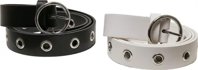 Produktbild von Urban Classics TB5133 | Synthetic Leather Eyelet Belt 2-Pack S/M bis L/XL - Farbe: Black/White - Größe: L/XL