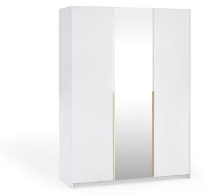 Produktbild von Margaret Hadas24 Kleiderschrank APOLLONIA mit Spiegel, Drehtürenschrank, moderner, Schrank,  viel Stauraum150 x 204cm (weiß, goldene Griffe)