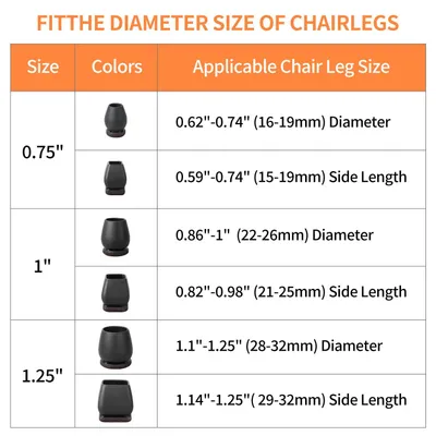 Produktbild von Stuhlbeinschoner 1,9 - 3,2 cm, 24 Stück, schwarz, Silikon, für Stühle