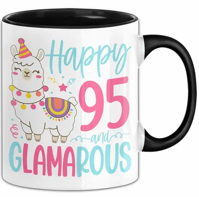 Produktbild von 95er Geburtstag Tasse Geschenk Happy 95 And Glamarous Llama Alpaka Liebhaber Geschenkidee zum Geburtstag (Schwarz)
