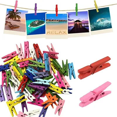 Imagen del producto de Mini pinzas de madera, 3 x 0,4 cm, 100 unidades, de varios colores, para manualidades