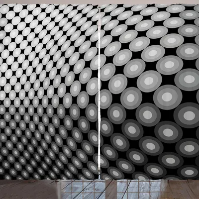Produktbild von ARANDE Abstrakt Gardine, Mosaik-Muster mit Punkten 3D-Effekt Digital Curvy Skewed Circular Artwork, 280 x 225 cm, Schwarz Weiß Grau