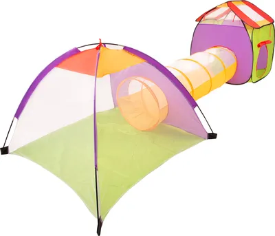 Produktbild von Selonis 3in1 spielzelt mit tunnel spielplatz popup bällebad keine balle 120x100x375 für kinder, blau
