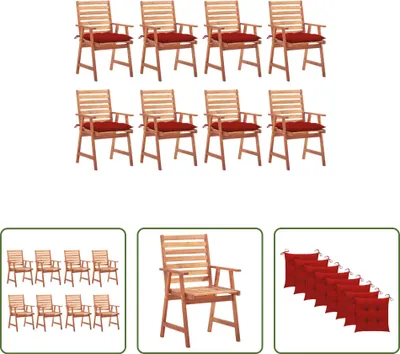 Produktbild von The Living Store Garten-Essstühle 8 Stk. mit Kissen Massivholz Akazie