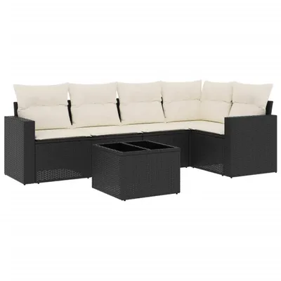 Produktbild von vidaXL 6-tlg. Garten-Sofagarnitur mit Kissen Schwarz Poly Rattan