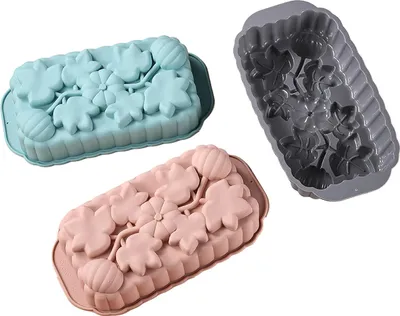 Produktbild von 3er-Set rechteckige Silikonbackformen, vielseitige Back- & Eiswürfelformen, hitzebeständig, Farben: Nordic Blau, Rosa & Grau