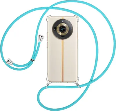 Produktbild von Handykette Backcover-Schutzhülle mit Band (Metall silberfarben) für Realme 11 Pro (6.7'') - türkis