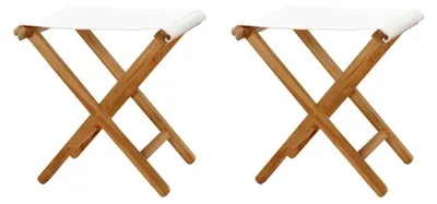 Produktbild von 2X Teak Massiv Klappstuhl Gartenhocker Faltstuhl Campinghocker Sitzhocker Stoff Cremeweiß