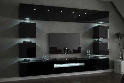 Image de Furnitech Meuble-paroi avec LED RGB - Suspendu Moderne - Meuble avec étagères et meuble TV pour le salon (Future C81-HG-B1 1B - 273 cm)