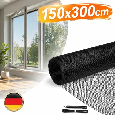 Productafbeelding van Vervangingsnet voor vliegenhor, 150x300 cm, glasvezel, zwart. Insektenwerend, geschikt voor ramen tot 3.0 meter
