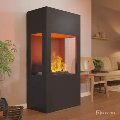 Produktbild von GLOW FIRE Elektrokamin 'Böll'| Wasserdampf Kamin mit OMC 600 inkl. Holz in schwarz als Raumteiler | HxBxT: 145x54x44 cm