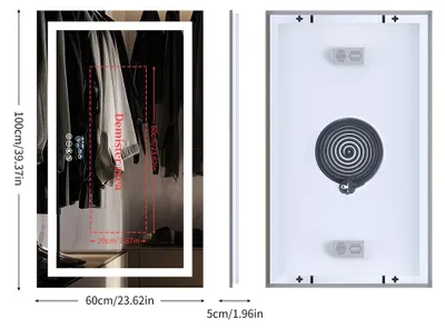 Immagine prodotto di Specchio da bagno LED intelligente - specchio da trucco da parete - Bluetooth con display digitale - illuminazione frontale e posteriore - antiappannamento - 100 x 60 cm