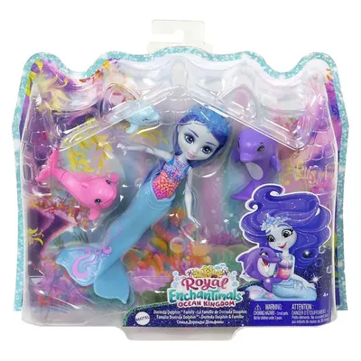 Immagine prodotto di Bambola delfino Royal Enchantimals Dorinda (circa 15 cm) con pinna rimovibile e 3 figure di animali