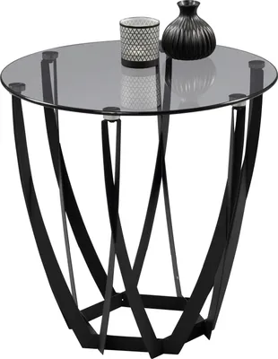 Produktbild von Beistelltisch - Grau - Schwarz - Ø 50 cm - Glas - Metallgestell