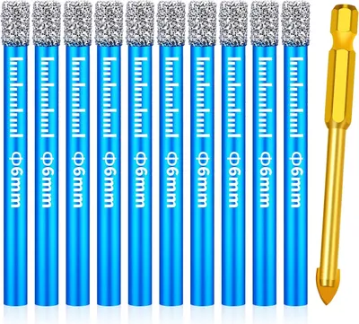 Produktbild von 11-teiliges Fliesenbohrer-Set für harte Fliesen mit 6 mm Diamant- und Glasbohrern