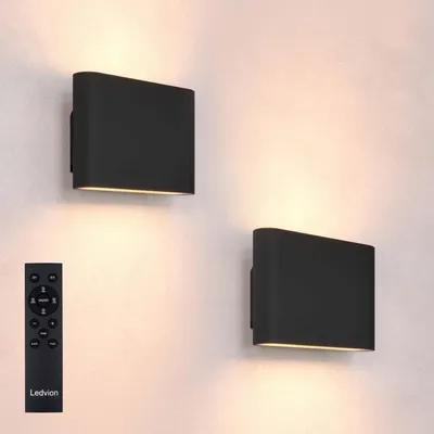 Produktbild von Ledvion 2x LED Wandleuchte USB Aufladbar mit Fernbedienung Schwarz Kabellos