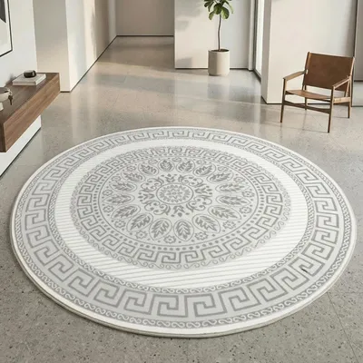 Zdjęcie produktu dla Błyszczący dywan designerski z orientalnym wzorem w kolorze antracytowym, rozmiar – okrągły, 120 cm