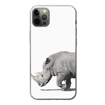 Produktbild von MuchoWow® Handyhülle Schutzhülle Hülle für iPhone 12 Pro Max Rhinozeros - Tiere - Weiß Silikon Softcase Handy Hülle - Hartschale