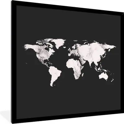Produktbild von MuchoWow® MuchoWow® Gerahmtes Poster Weltkarte - Schwarz und weiß - Marmor 40x40 cm - Poster mit zchwarzem Bilderrahmen - Mit Rahmen - Wanddekoration Schlafzimmer