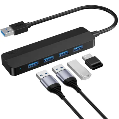 Productafbeelding van TSUPY USB 3.0 Hub met 4 poorten – USB-verspreider, 5 Gbps, compact en snel