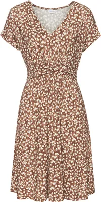 Produktbild von VIVANCE Jerseykleid mit Pünktchendruck und V-Ausschnitt braun-creme bedruckt Größe 42