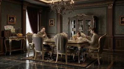 Produktbild von Elegantes Esszimmer-Set mit Esstisch und sechs klassischen Stühlen