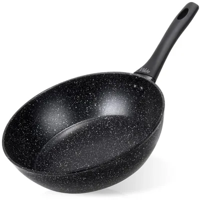 Obrázok produktu pre Hliníková panvica s granitovým povrchom – priemer 28 cm – vhodná na plynové a indukčné sporáky – čierna