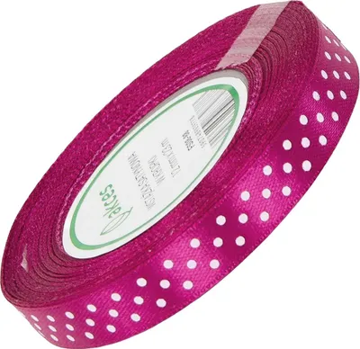 Zdjęcie produktu dla WSTĄŻKA SATYNOWA w kropki 12 mm - fuksja 88 - 23 m - dekoracyjna tasiemka
