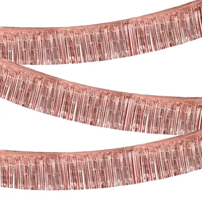 Immagine prodotto di Decorazioni per feste: 3 ghirlande in lamina dorata rosa, lunghezza 10 piedi, con frange