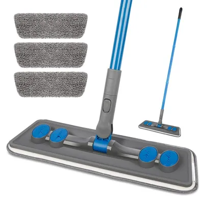 Image de Serpillière en microfibre pour sols, adaptée aux parquets, aux sols en bois et aux carrelages, avec 3 housses lavables