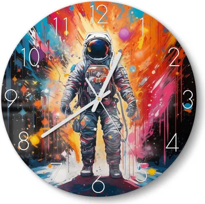 Produktbild von DEQOART Glasuhr Ø30 cm Zahlen 'Kosmischer Farbpfad' Wanduhr Glas Uhr Design leise Küchenuhr