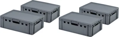 Produktbild von 4 Stück E2-Kasten Grau mit 4 Deckel in Grau