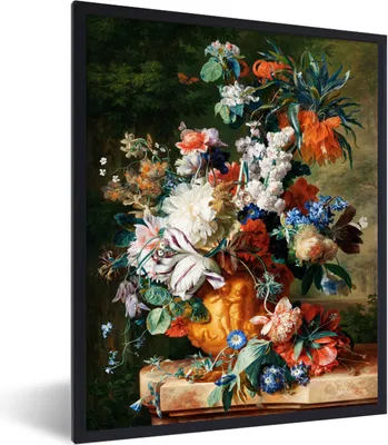 Produktbild von MuchoWow® Gerahmtes Poster Ölfarbe - Blumen - Stillleben 60x80 cm - Poster mit Schwarzem Bilderrahmen Wandposter Rahmen Foto Bilder - Premium - Wanddeko Wohnzimmer