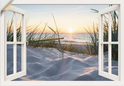 Produktbild von ARTland Wandbild, selbstklebend Ostseestrand, weißes Fenster Größe: 130x90 cm