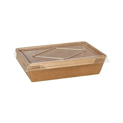 Produktbild von 250 Papstar Salatschalen, Pappe eckig 700 ml 4,4 cm x 18,3 cm x 13,5 cm braun mit Deckel 89009