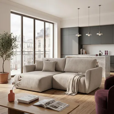 Produktbild von MUFFO Ecksofa BELLA L Links mit Schlaffunktion 140x205 Velours Beige