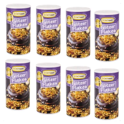 Produktbild von Günthart BackDecor 8 Stück Glitzer Flakes Gold für funkelnde Tortendekorationen essbare Dekorflocken für besondere Anlässe