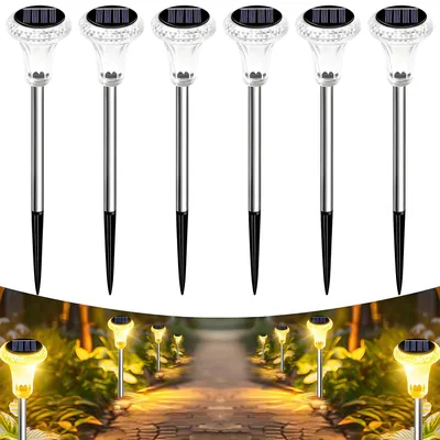 Productafbeelding van Zonne-energie Tuinverlichting, 6 stuks Solar Padverlichting voor Buiten, 3000K Warm Wit, IP65 Waterdichte Tuinverlichting