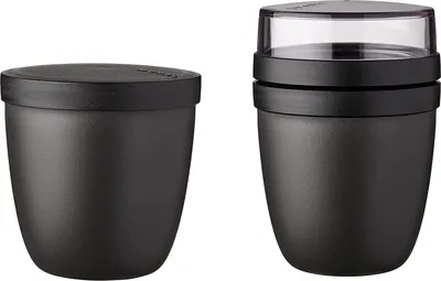 Produktbild von Mepal 2-tlg Snackpot/Lunchpot Set Ellipse Nordic Black – praktische Behälter zur Aufbewahrung und für Transport von Lebensmittel – tiefkühltauglich – spülmaschinenfest