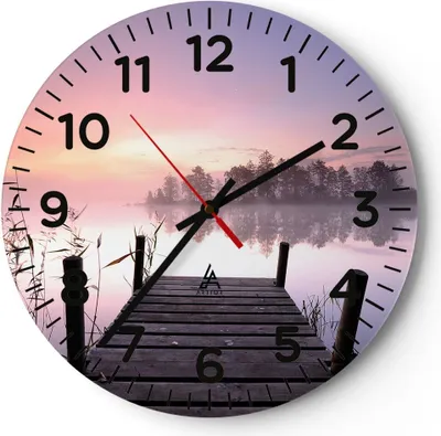 Produktbild von Wanduhr - Rund - Glasuhr - Morgen Sonnenaufgang Nebel See - 30x30cm - Schleichendes Uhrwerk - Lautlos - zum Aufhängen bereit - Dekoration Modern - Wanddekoration aus Glas - C4AR30x30-2593