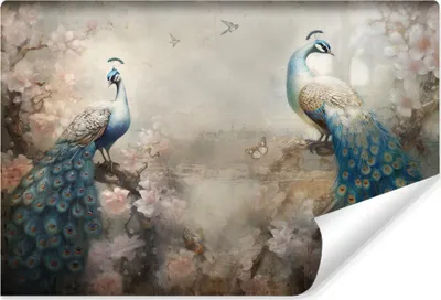Produktbild von Muralo Selbstklebende Fototapete VÖGEL Pfauen Blumen Vintage Stil Wanddeko Br. 90cm x Hö. 60cm