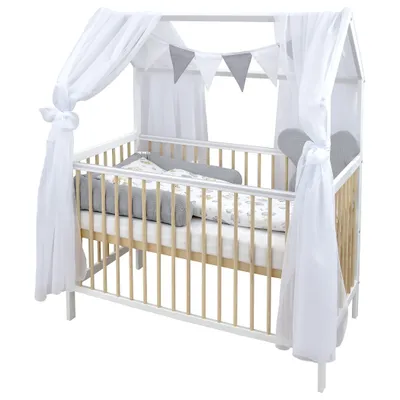 Produktbild von Baby-Delux Hausbett Kinderbett Gitterbett Weiß Natur 60x120 Beißschienen Schutzgitter Matratze Bett Set Koala