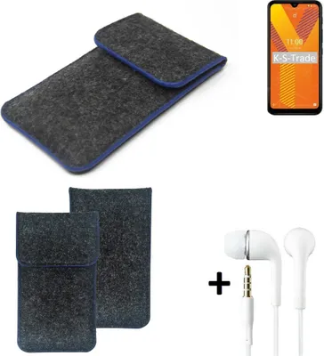 Produktbild von K-S-Trade Handy Schutz Hülle kompatibel mit Wiko Y62 Schutzhülle Handyhülle Filztasche Pouch Tasche Case Sleeve Filzhülle dunkelgrau, blauer Rand