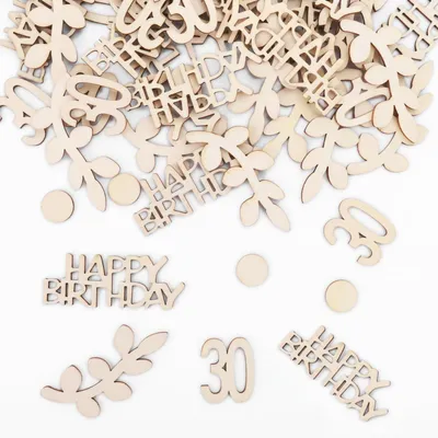 Holz-Konfetti 30. Geburtstag, 100 Stück, 2–6,5 cm, Tischdeko