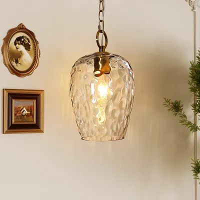 Image de Suspension avec abat-jour en verre martelé, chaîne réglable de 152 cm, hauteur réglable, diamètre 22 cm, variateur d'intensité